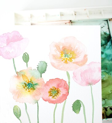 Watercolor Poppies Floral Painting, original watercolor art, 8x10, floral wall art, girls room décor, watercolor flowers art - image3